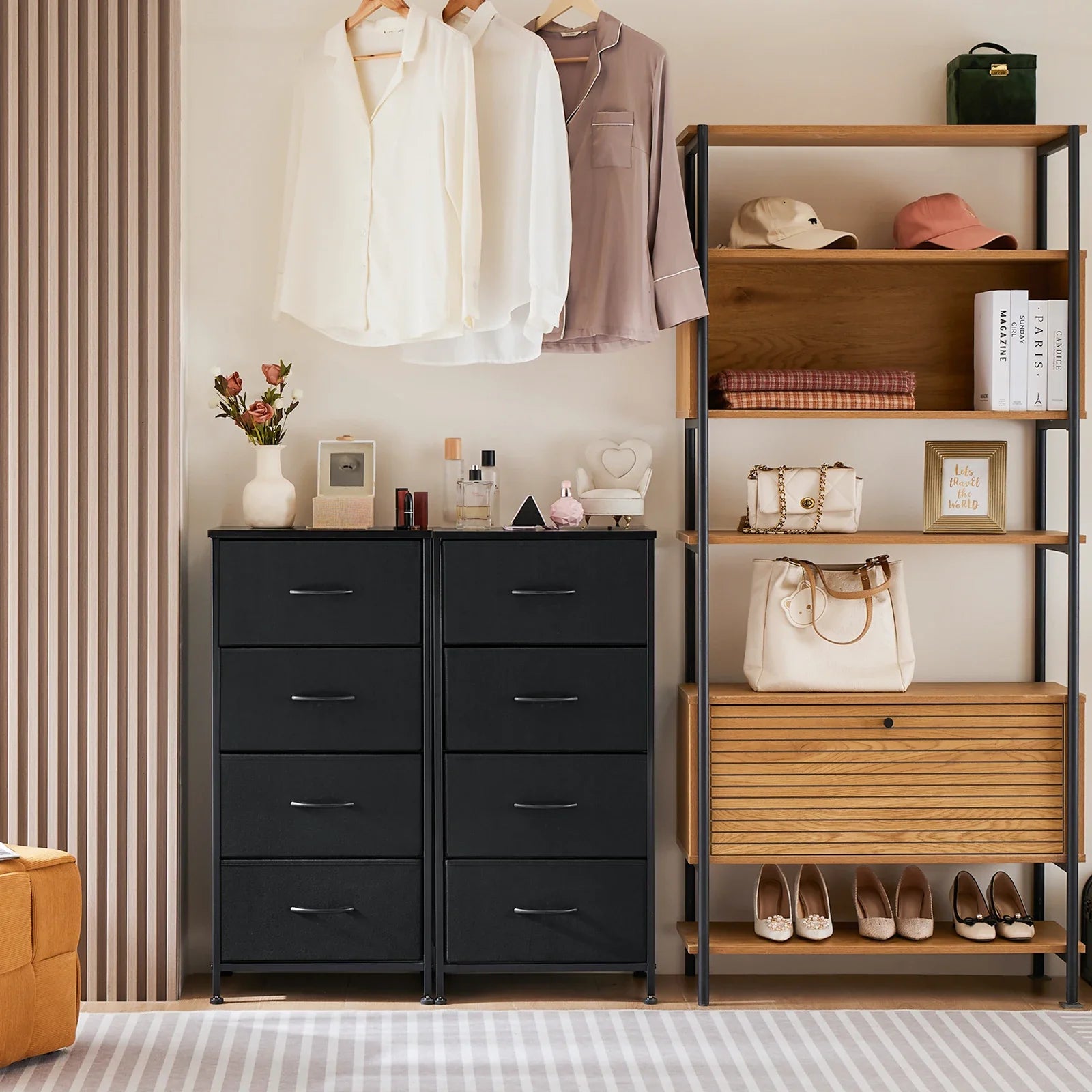 Toddler room organizer: 4-drawer fabric dresser for toy storage, grey, safe children's furniture