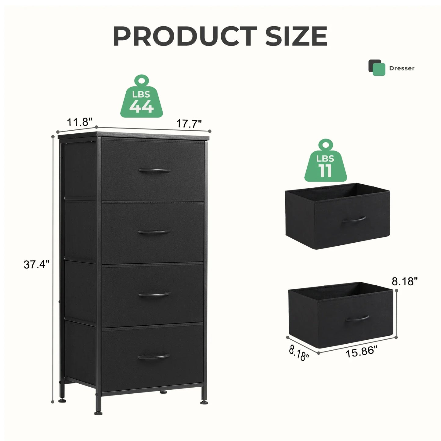 Childrens furniture: 4-drawer fabric storage unit for toys & clothes, grey, sturdy steel frame