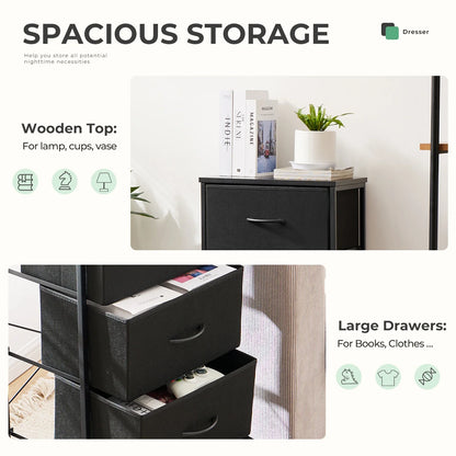 Nursery storage dresser with four soft fabric bins, ideal for baby accessories, easy assembly