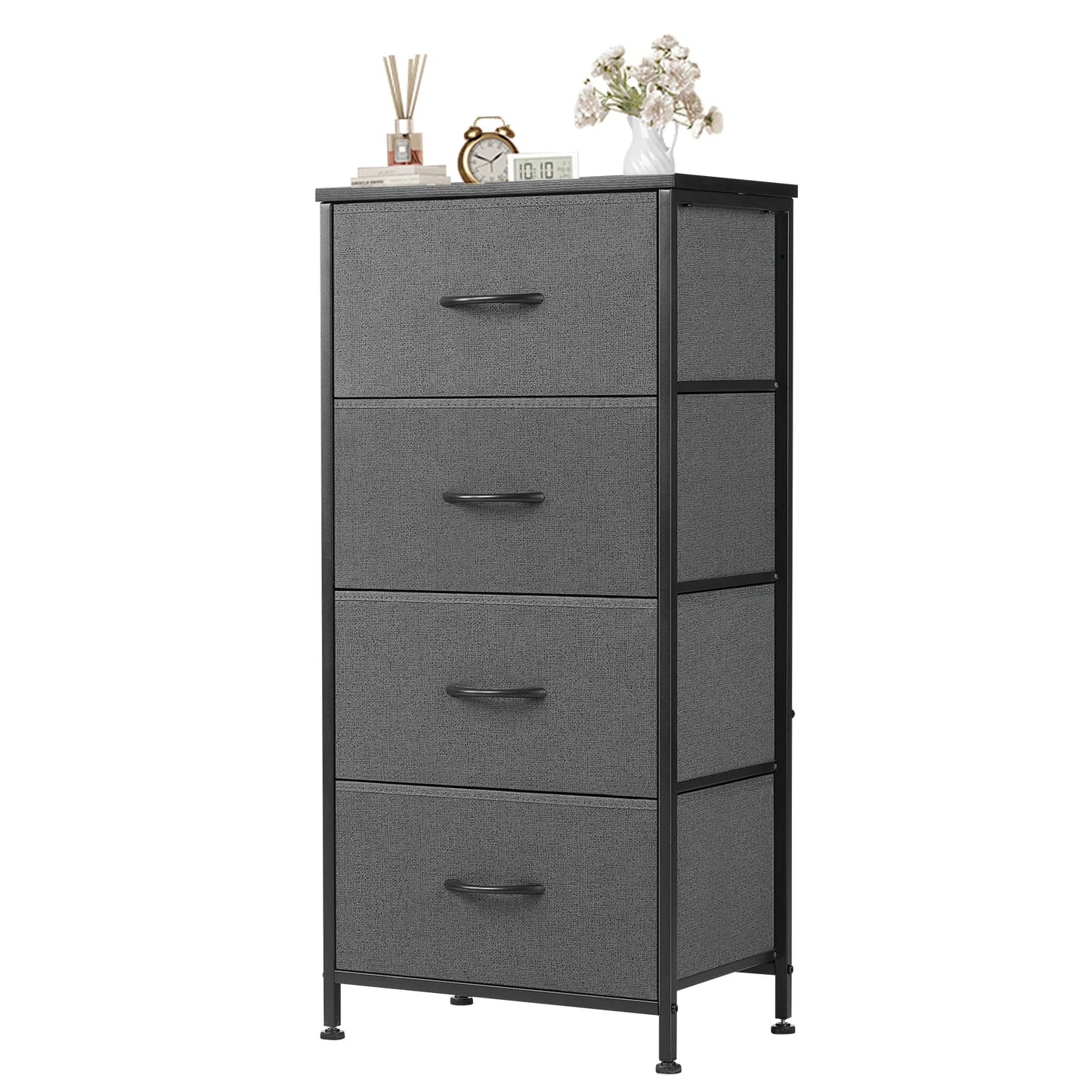 Grey fabric 4-drawer dresser, perfect for baby's room toy storage and clothes organization