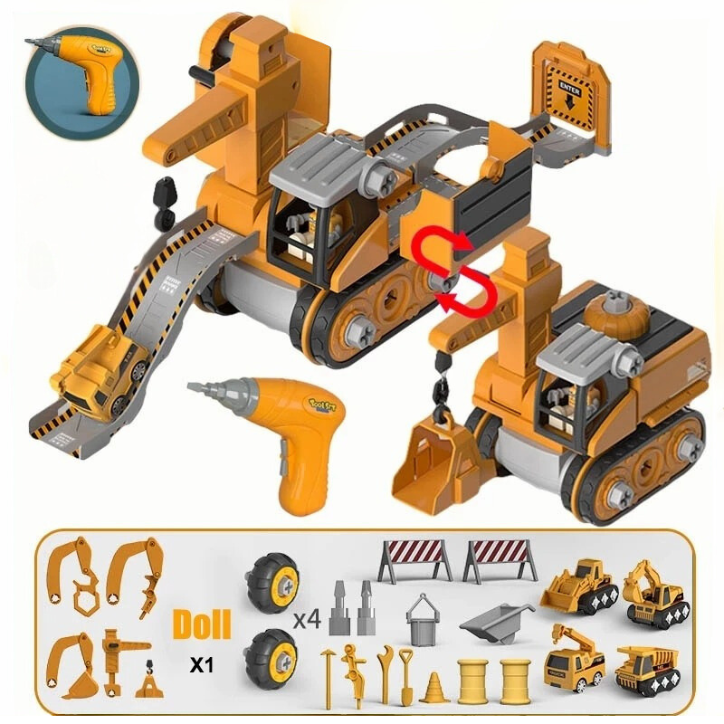 Colorful 4-in-1 construction vehicle building toy, an engaging educational gift for kids