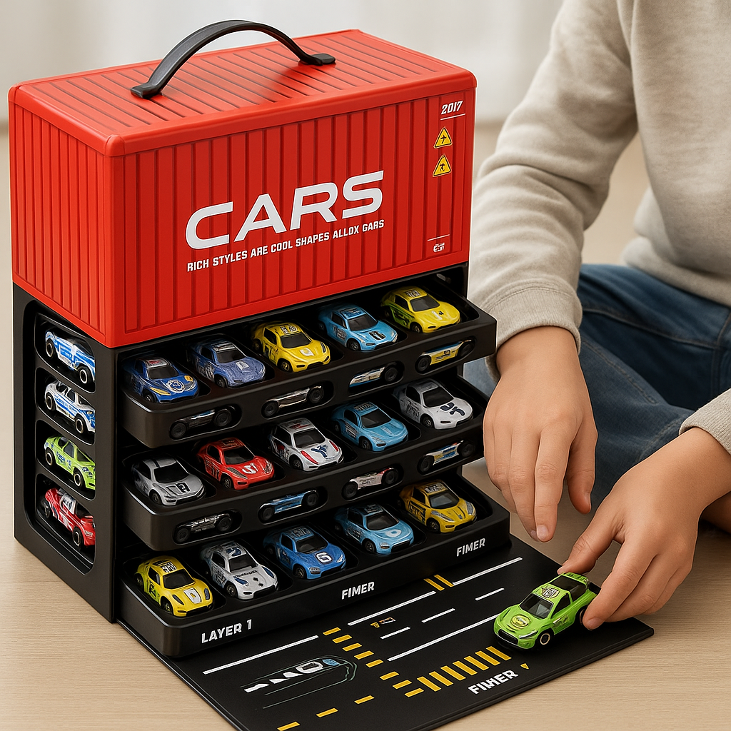 Kids' 48-piece racing car set with track, including two toy cars & track pieces, for creative play