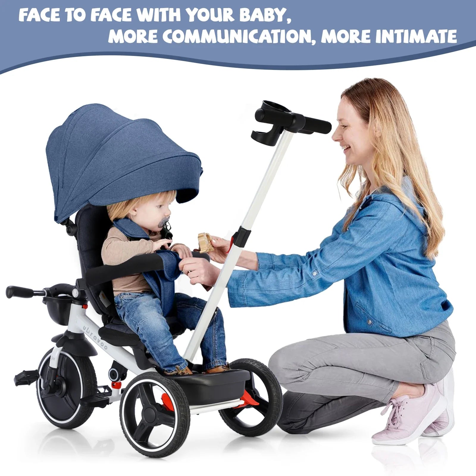 Convertible kids bike, 6-in-1 design, with safety harness, parent control & sun canopy