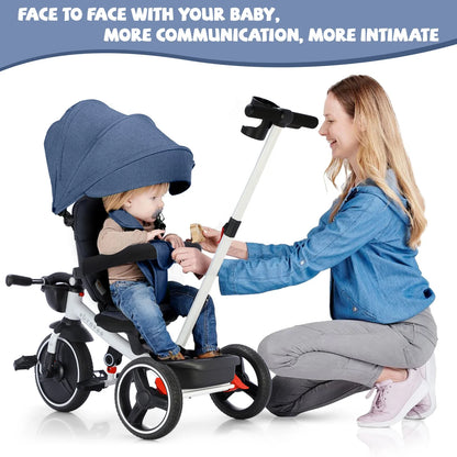 Convertible kids bike, 6-in-1 design, with safety harness, parent control & sun canopy