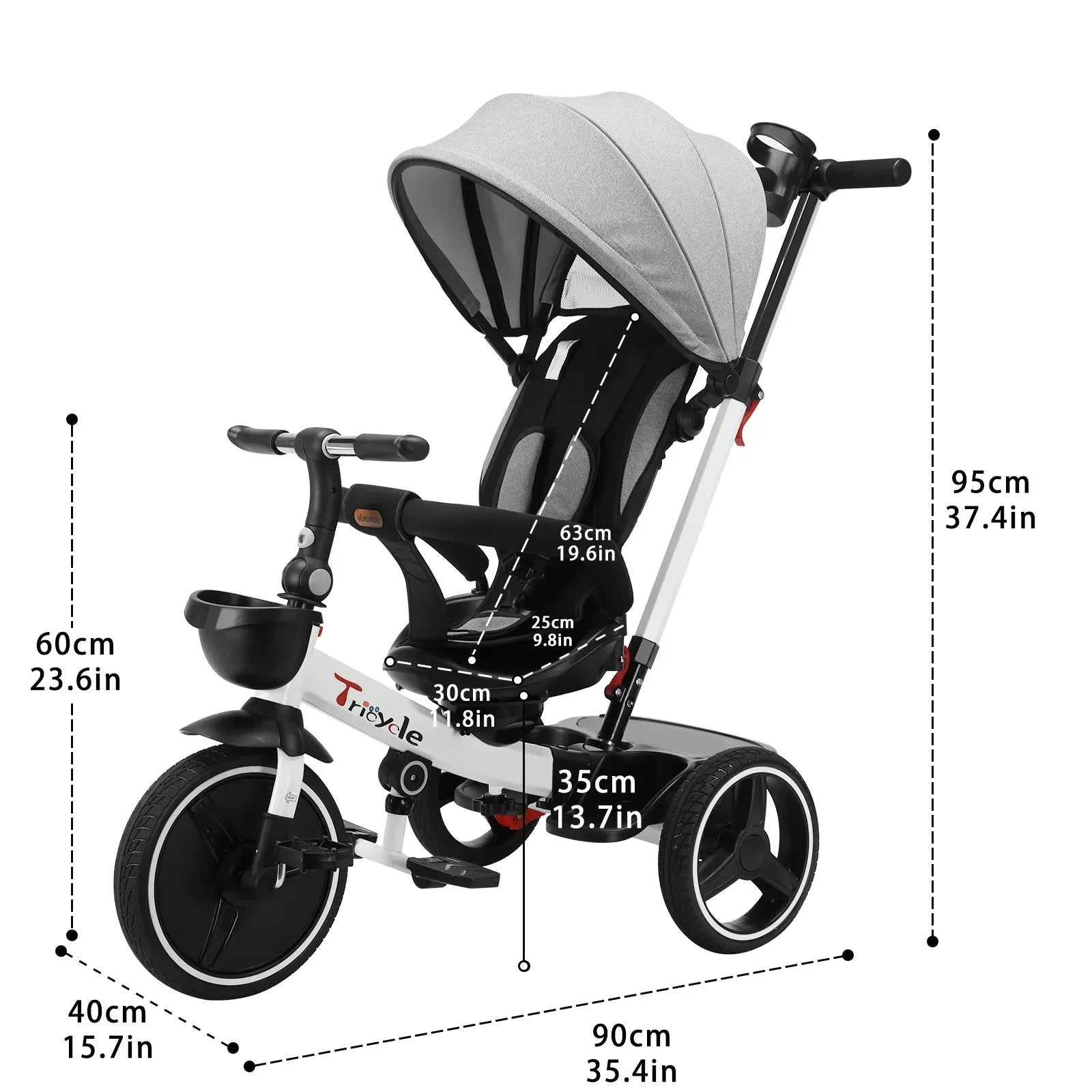 Toddler riding a black 6-in-1 Grow-with-Me Tricycle Stroller with parent push handle, outdoor play
