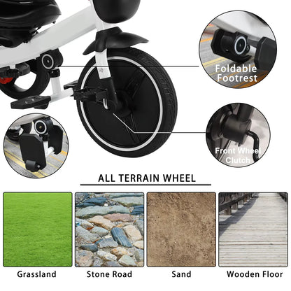 Child enjoying a durable black 6-in-1 Grow-with-Me Tricycle Stroller with comfortable seating and canopy