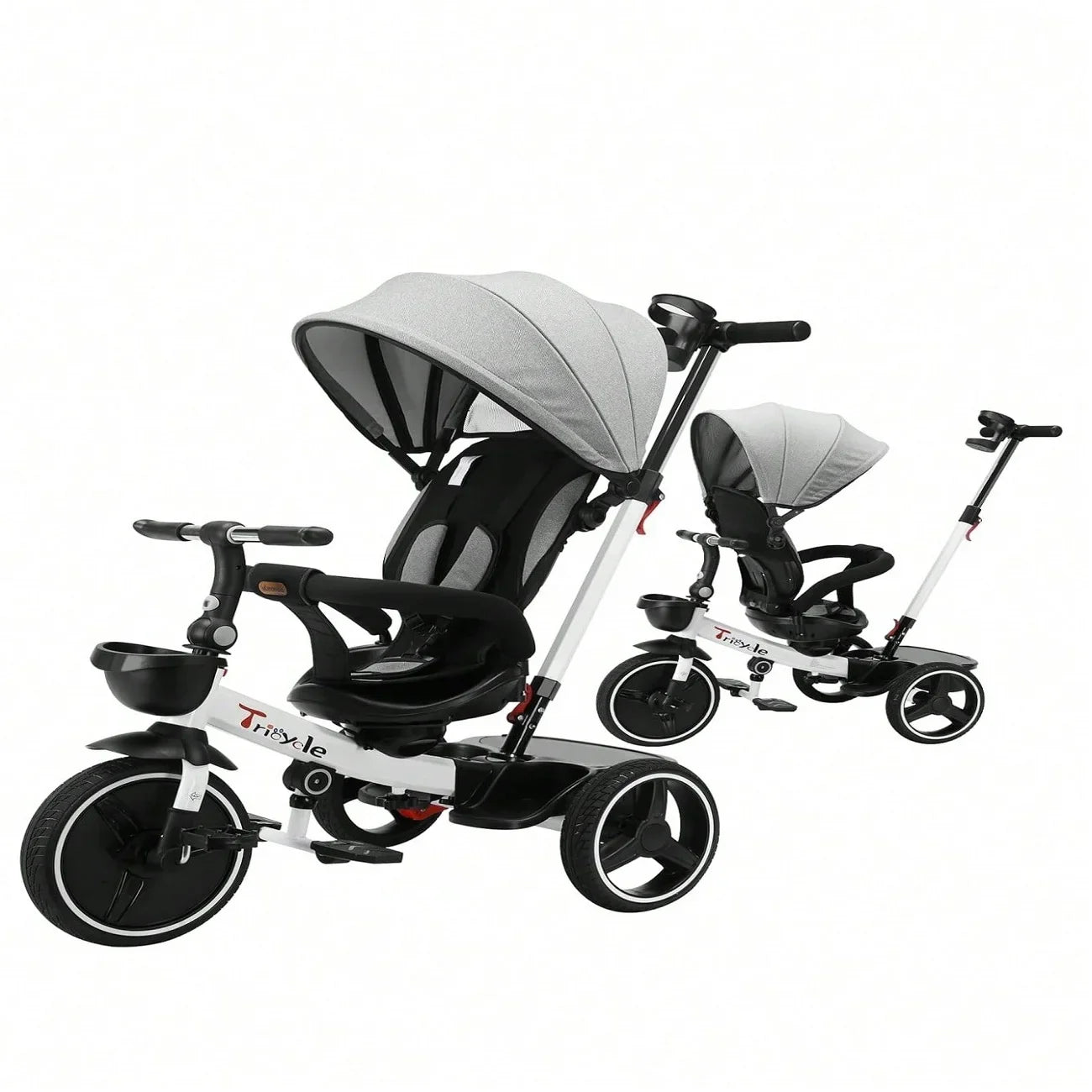 Side view of the black 6-in-1 Kids' Grow-with-Me Tricycle Stroller, highlighting its robust design
