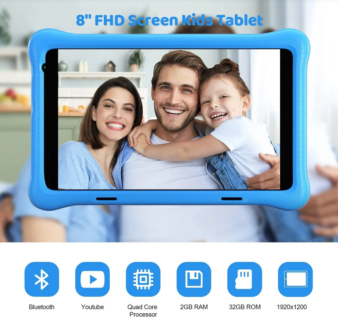 Durable pink 8-inch learning tablet with kid-proof case, perfect educational toy for toddlers & young kids.