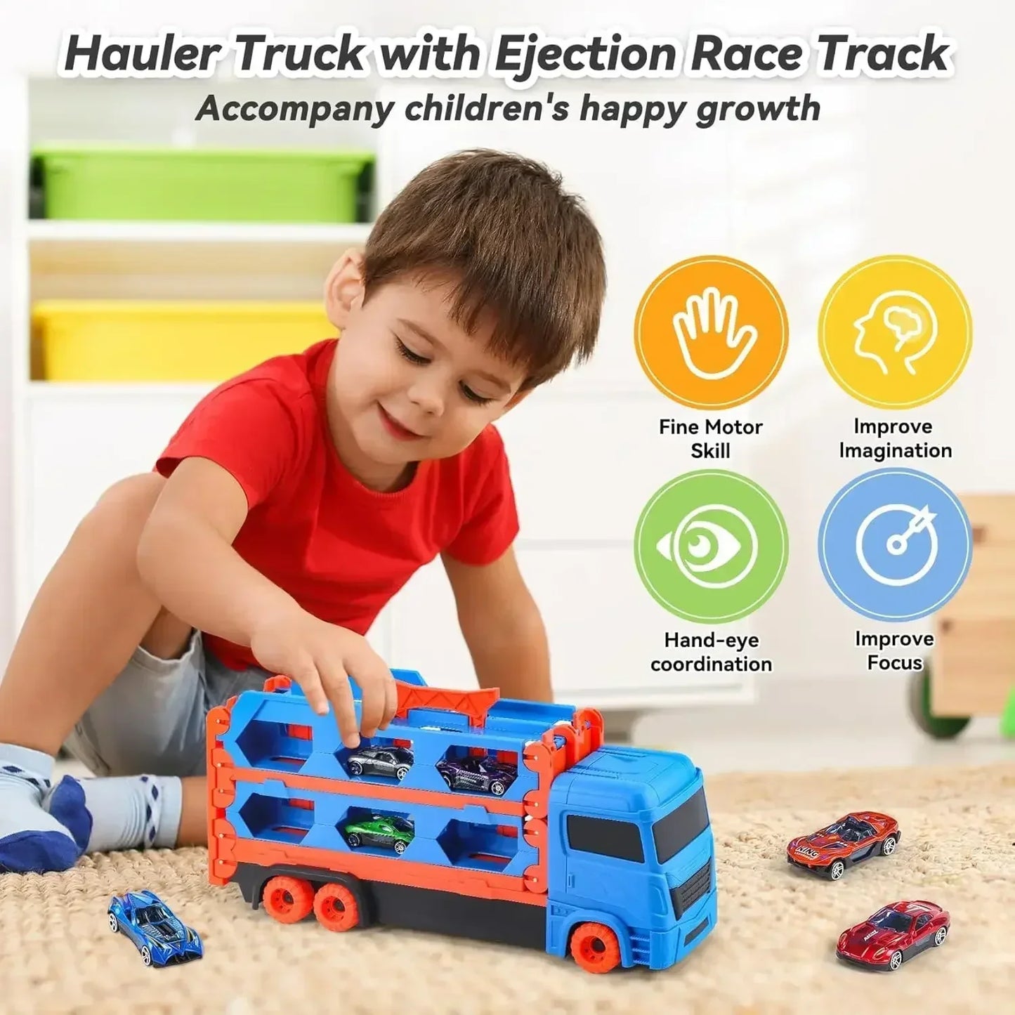Vibrant transformable toy truck, an ideal gift for kids, offering 9 play modes and racing fun