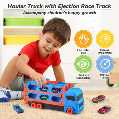 Vibrant transformable toy truck, an ideal gift for kids, offering 9 play modes and racing fun