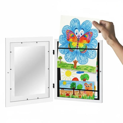 Home decor A4 art frame, wooden, designed with an easy-open front for frequent kids' art changes