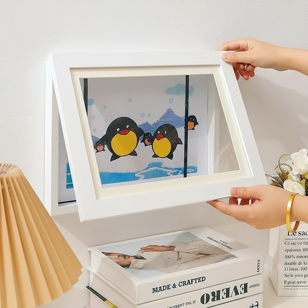 Montessori A4 art display frame, front-opening, empowering kids to curate their own art gallery