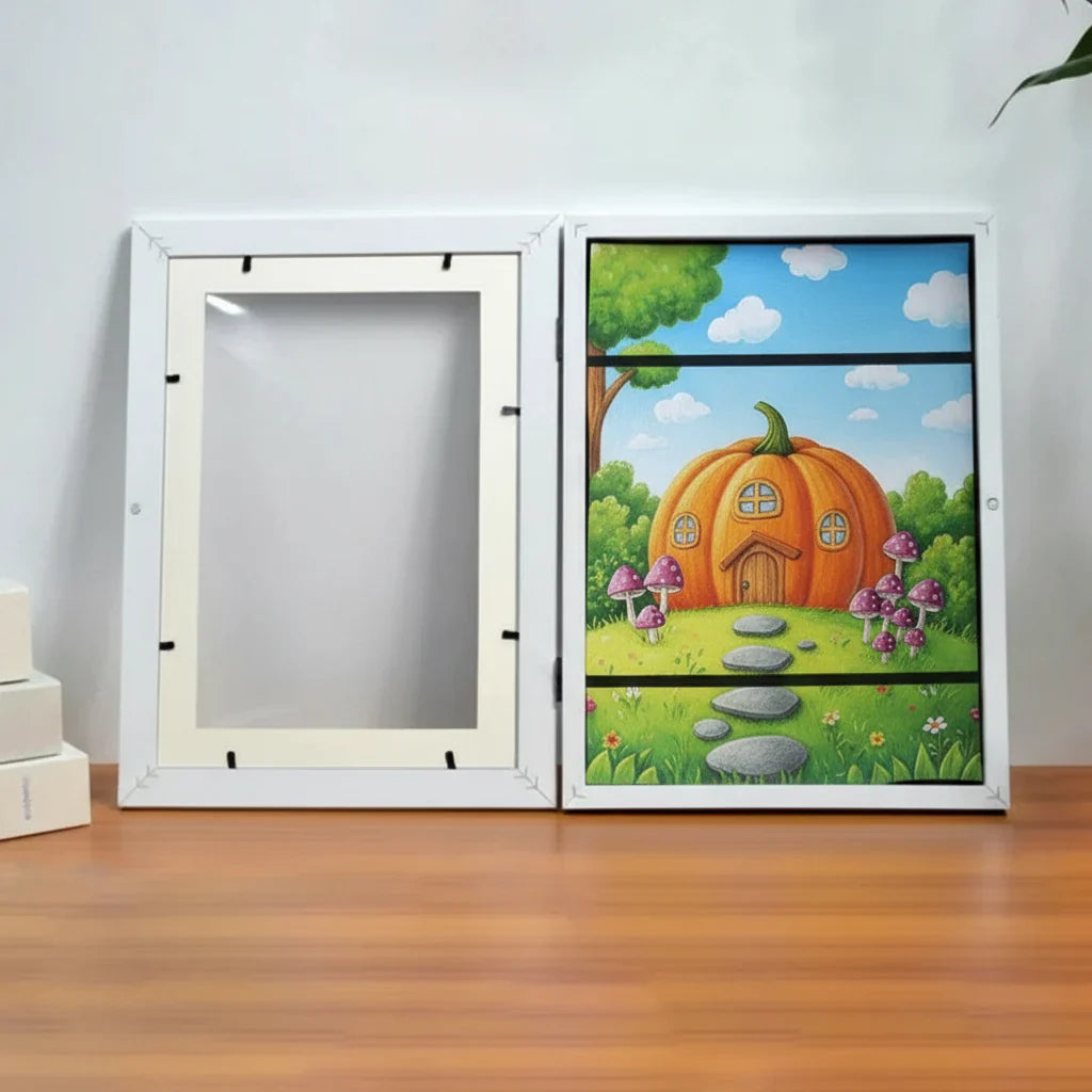 Reusable A4 art frame with easy-open front, perfect for displaying multiple kids' artworks over time
