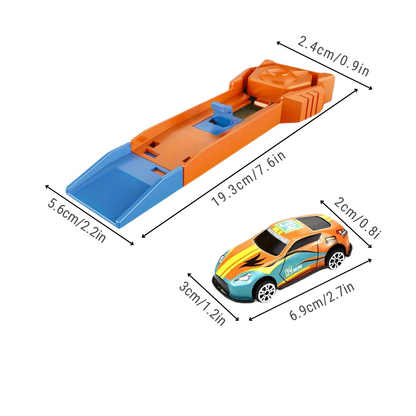 Children's racing game with track launcher and vehicle, perfect for indoor and outdoor fun, ideal gift.