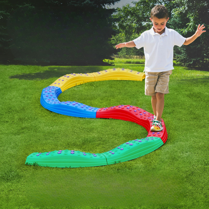 Kids adjustable balance beam, brightly colored, for coordination and motor skills development