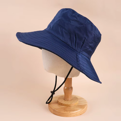 Kids' adjustable beige UV protection sun hat with wide brim, perfect for outdoor play & beach, universal fit design