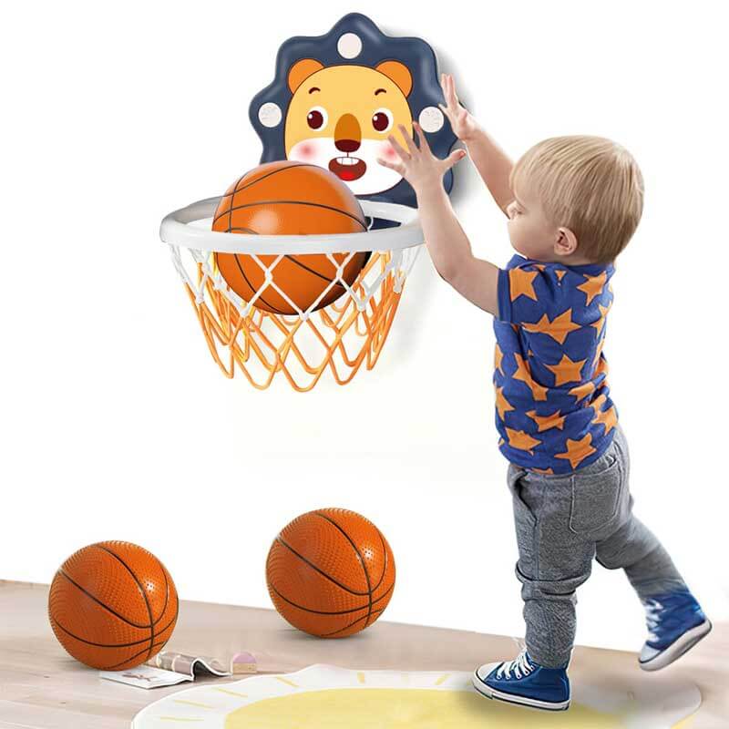 Kids' adjustable height basketball hoop with suction cups for indoor play