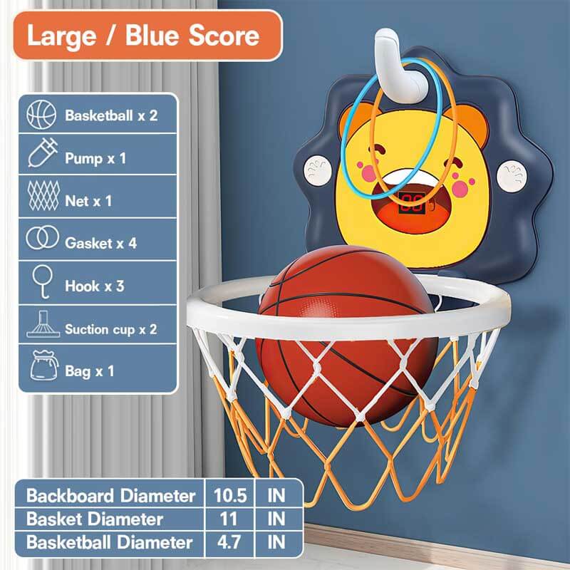 Toddler sports activity toy: adjustable suction cup basketball hoop