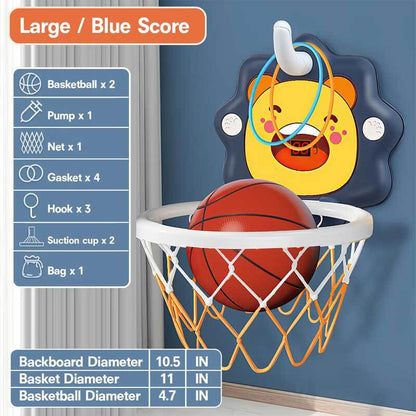 Toddler sports activity toy: adjustable suction cup basketball hoop