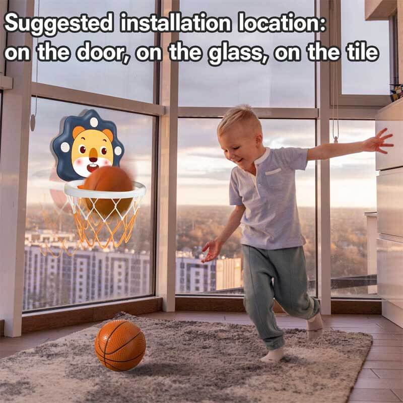 Children's adjustable basketball toy with secure suction cups for indoor fun