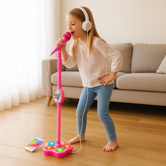 Kids' adjustable karaoke microphone with colorful lights for singing fun
