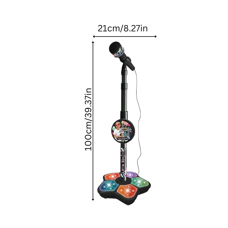 Toddler holding glowing kids' karaoke microphone, perfect for pretend play