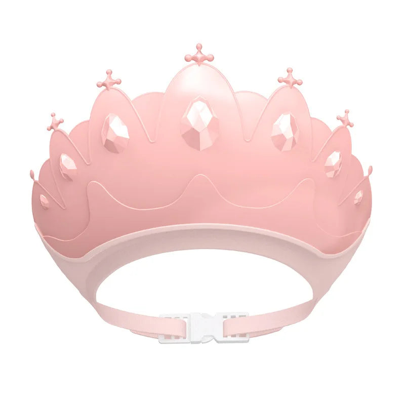 Baby shower hat: an adjustable green silicone cap with an adorable cartoon crown for little ones.