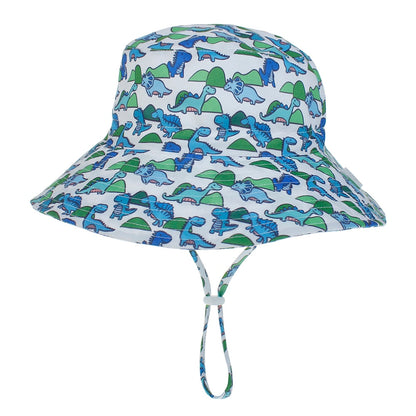Yellow kids' sun hat, adjustable, with playful polka dots, perfect for summer outdoor UV protection