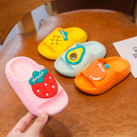 Kids' adorable fruit cartoon non-slip sandals, perfect for toddlers' summer play and comfort.