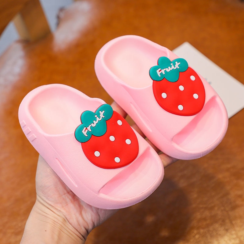 Children's cartoon fruit slides, non-slip bottom for safety, great for playful kids' feet.