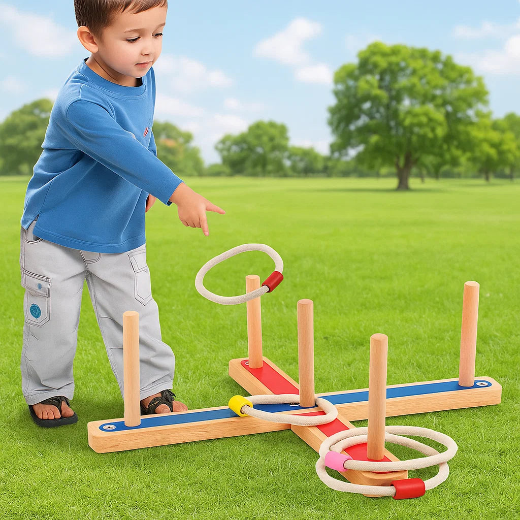 Kids & Adults Outdoor Ring Toss Game Set, wooden, for family fun and skill development