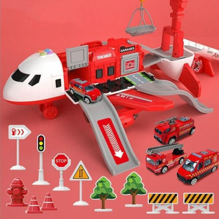 Colorful Kids' Adventure Airplane & Vehicle Playset. Includes toy planes, cars, and trucks for imaginative play.