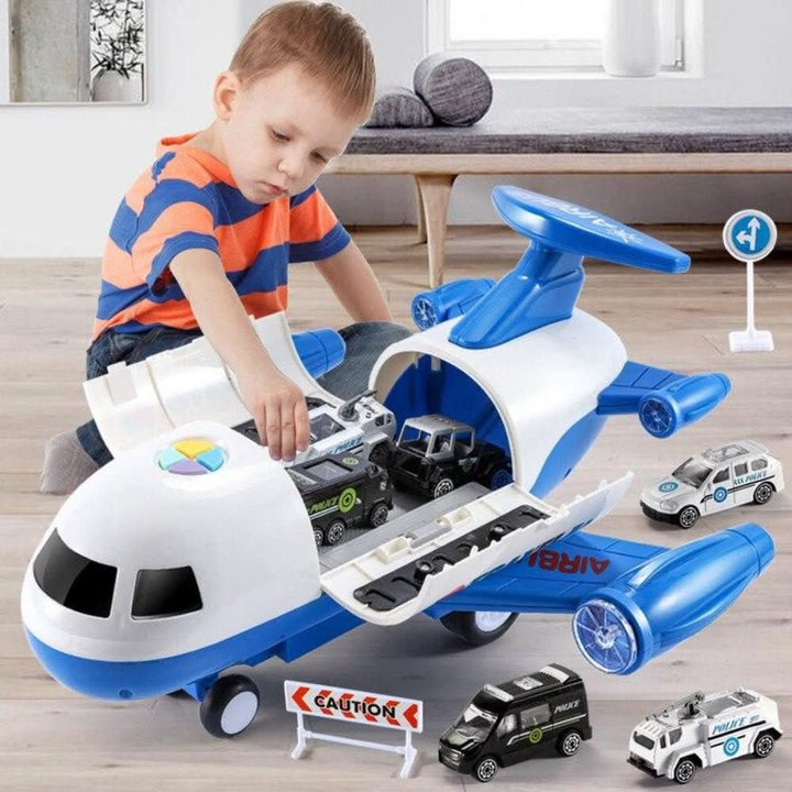 Kids' adventure plane and vehicle playset, inspiring imaginative play with diverse toy vehicles and airplanes.