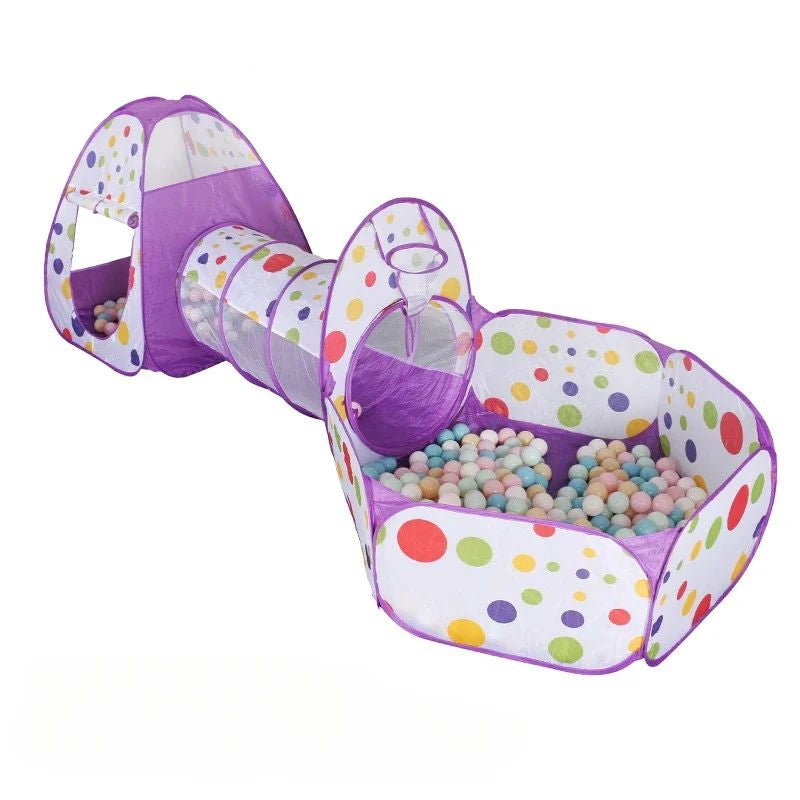 Outdoor scene with a kids pop-up play tent under a tree, encouraging imaginative nature play.