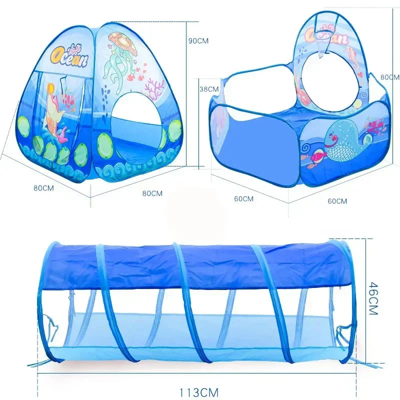 Folded pop-up play tent in a carrying bag, highlighting its portable design and easy setup for kids.