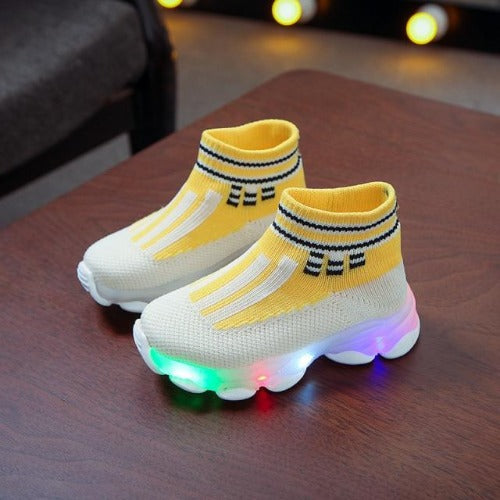 Toddler Air Mesh LED sneakers with glowing soles, perfect childrens footwear for active play