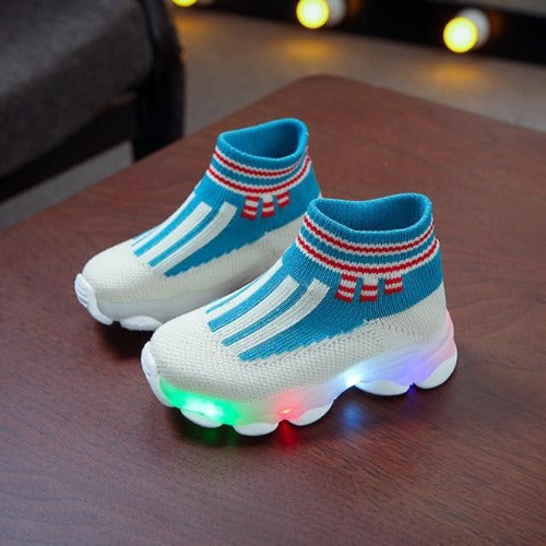 Breathable mesh kids sneakers with colorful LED lights, ideal active wear for boys and girls