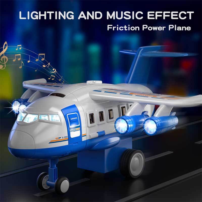 Interactive airplane toy and car track play mat for children's pretend play fun