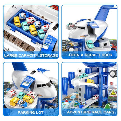 Toy airplane with bright car track, part of a kids play set, gift for toddlers