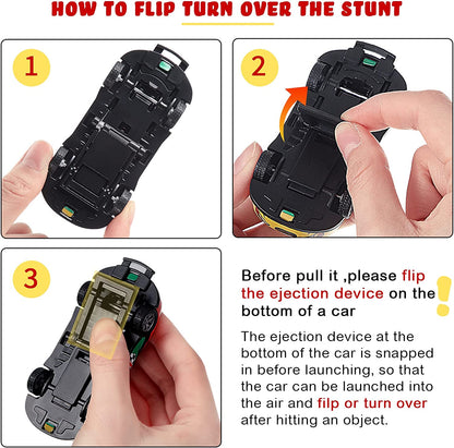 Happy child playing with a durable plastic Amazing Flip & Jump Stunt Toy Car