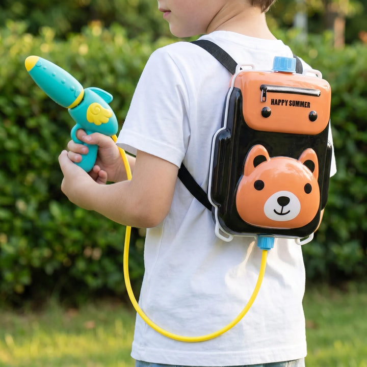 Kids' animal backpack water shooter toy, perfect for summer outdoor fun & playtime for boys and girls.