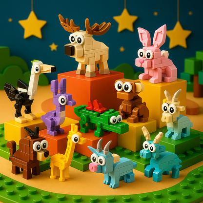 Kids' animal building blocks toy set with colorful interlocking pieces, perfect for educational play and creative construction for ages 5+
