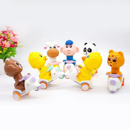 Educational animal motorcycle toy, vibrant colors, panda rider, perfect for kids' pretend play
