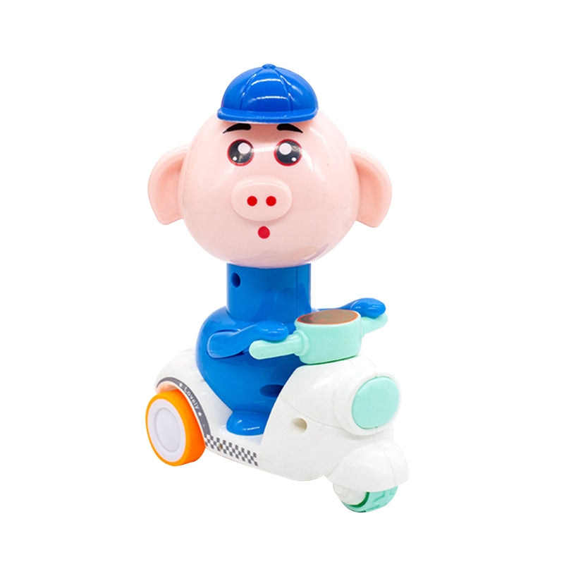 Close-up of a kids animal motorcycle toy with a detailed bear rider, pull back action