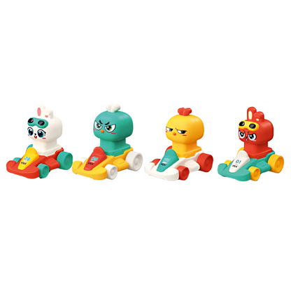 Set of colorful animal push go-cart toys, engaging race cars for children's imaginative play