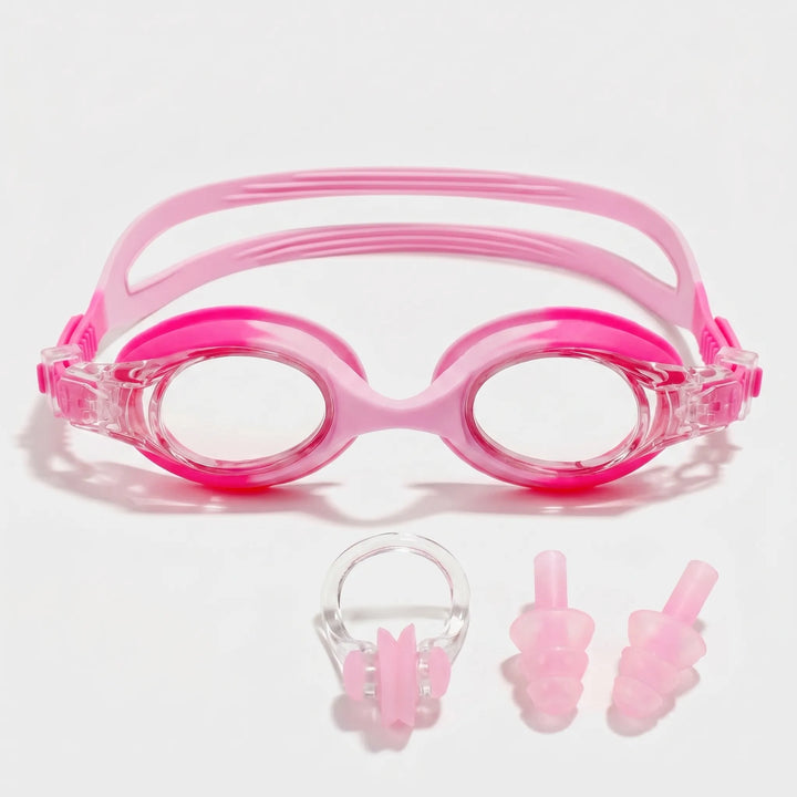 Comfortable, adjustable kids swim goggles with anti-fog lenses ensuring clear underwater fun for children in the pool.