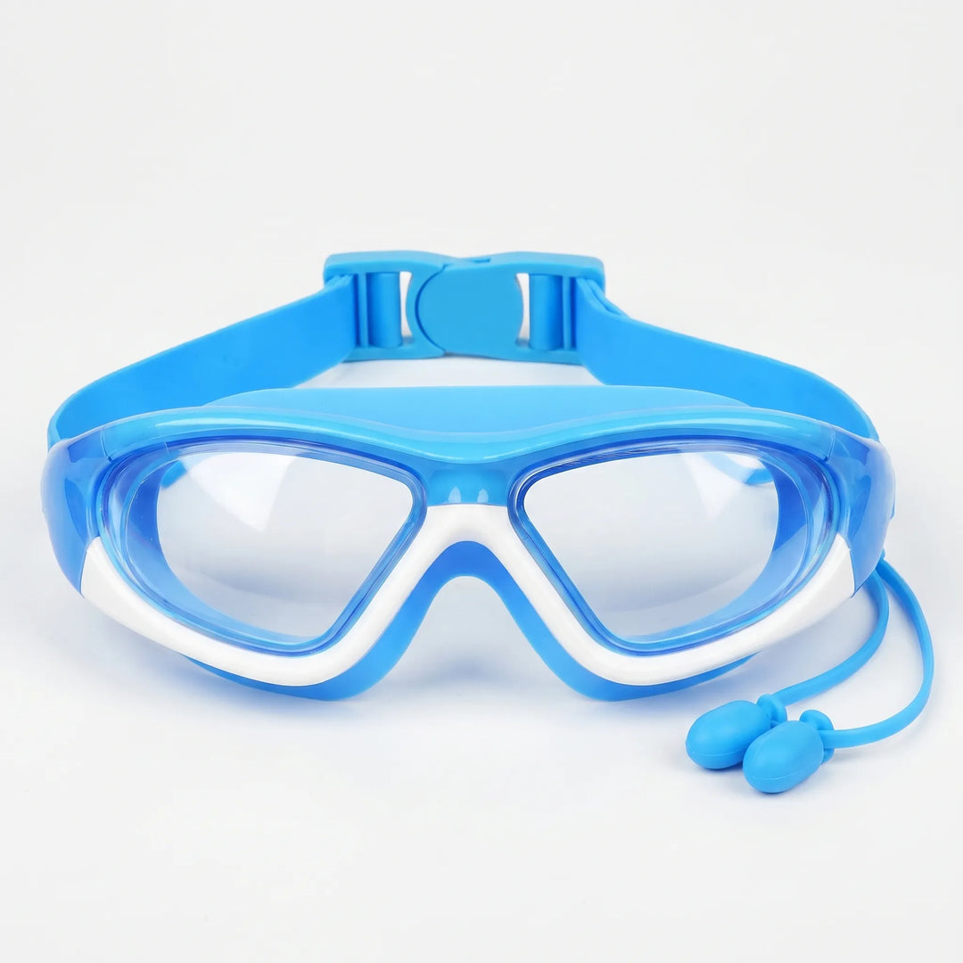 Side view of comfortable kids' swim goggles with adjustable strap, perfect for water sports & pool.
