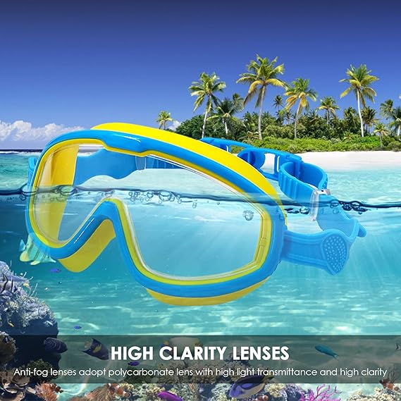 Ergonomic anti-fog swimming goggles for children, ensuring UV protection and a secure fit.