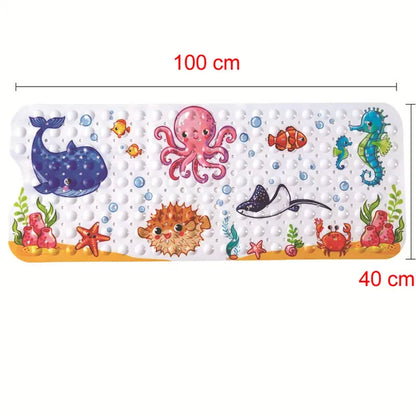Collection of anti-slip kids' bath mats, various cartoon PVC designs, baby safety focus