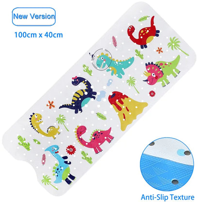 Close-up of suction cups on back of anti-slip PVC kids' bath mat, cartoon top design